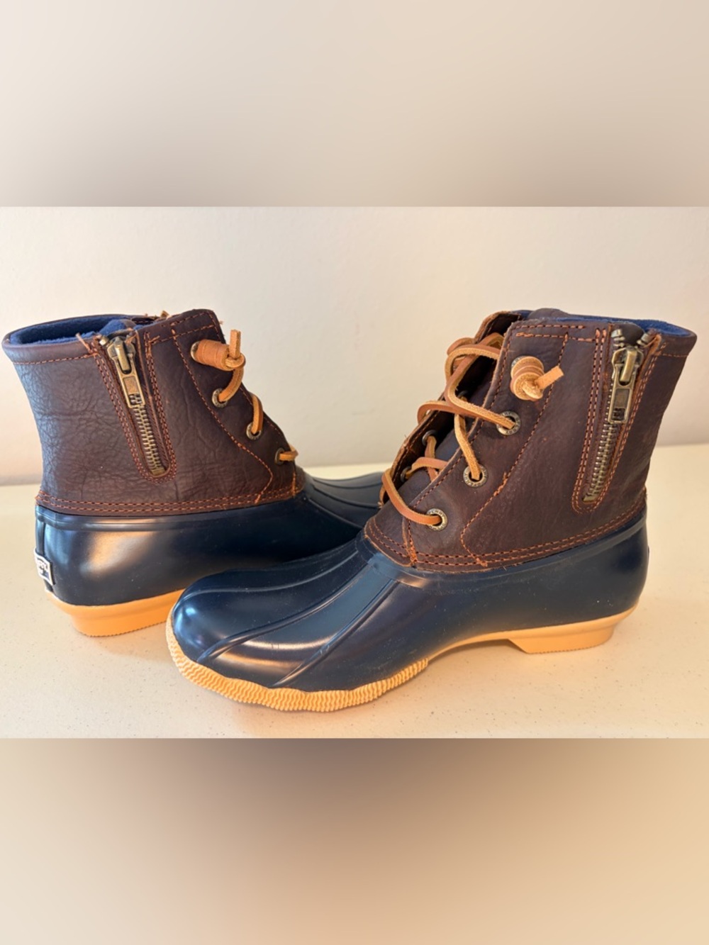 Sperry Navy & Brown Waterproof Duck Boots with Tan Sole - Picture 7 of 12